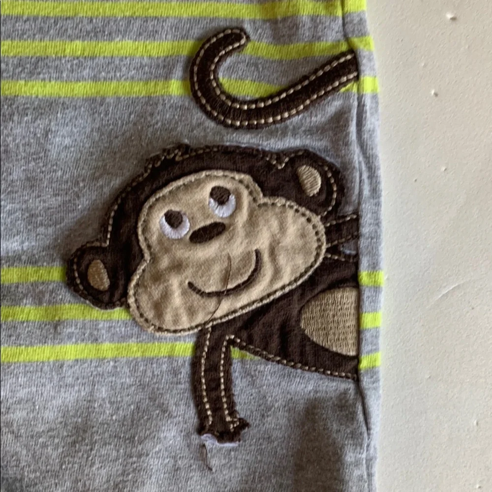 Carter’s Gray &  Yellow Striped Romper with Monkey Patch 3 Months